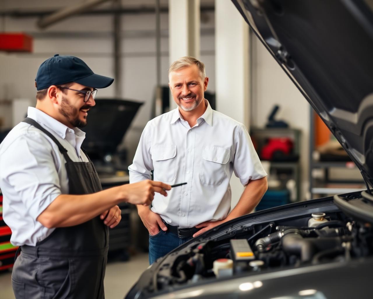 Mekaniker forklarer kunde hvad der skal laves på bilen